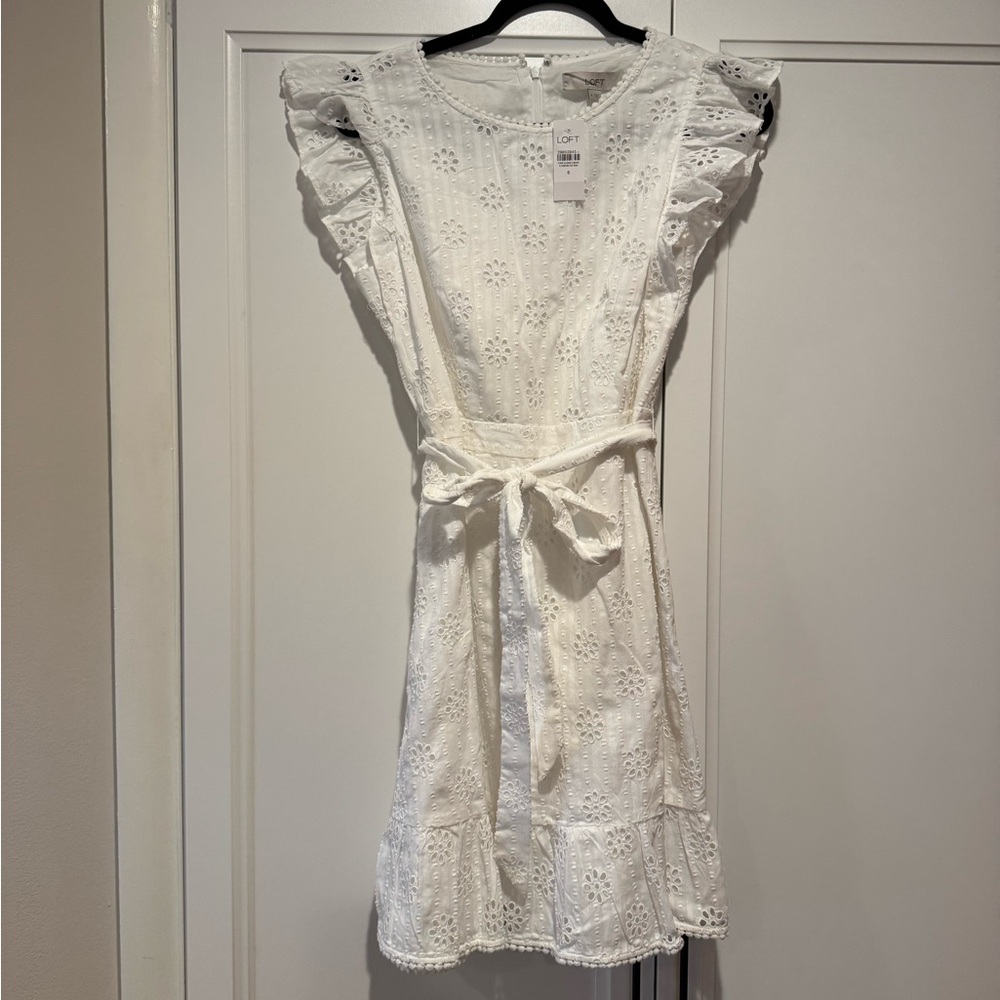 LOFT Ivory Floral Eyelet Dress